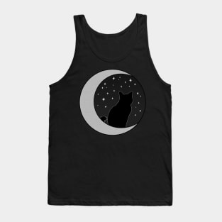 Black Cat and Silver Crescent Moon Tank Top